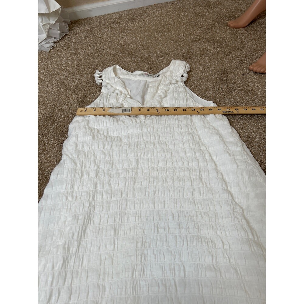 Vineyard Vines Smocked Sleeveless Lined Cotton Dress V-neck Pom-Pom Trim Size S - Picture 6 of 9